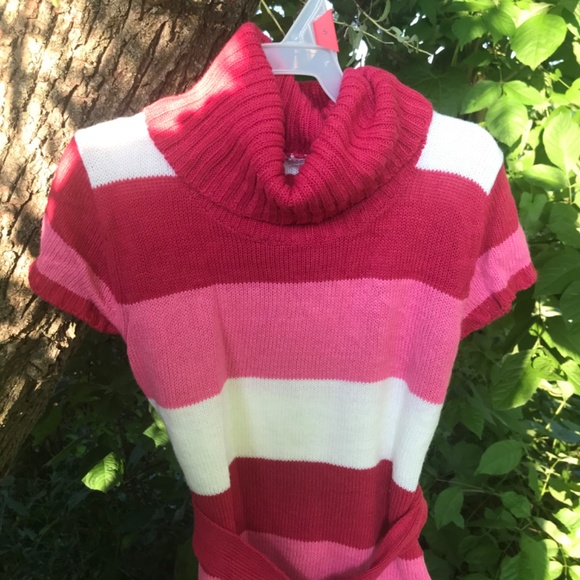 🔴Cute Striped Belted Turtle Neck Sweater Shirt Dress - Picture 2 of 9
